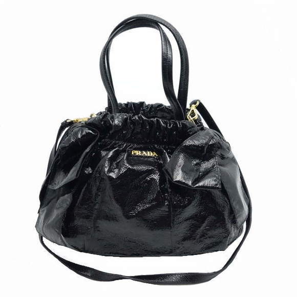 Prada Black Patent Bag 2WAY Ribbon Leather - Picture 1 of 7